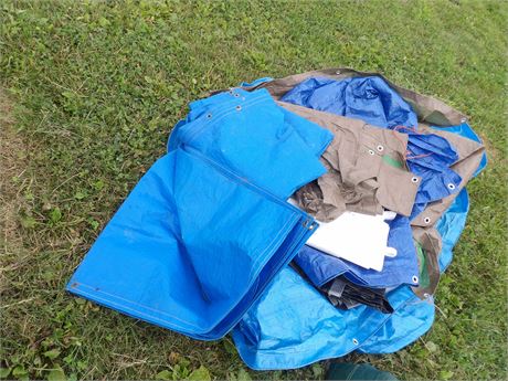 LARGE LOT OF BLUE/GRAY TARPS