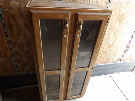 WOODEN GLASS DOOR CABINET- 50" H APPROX. - 26" W APPROX.