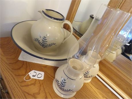 RED WING PITCHER W / BOWL - STONEWARE PLUS LANTERNS