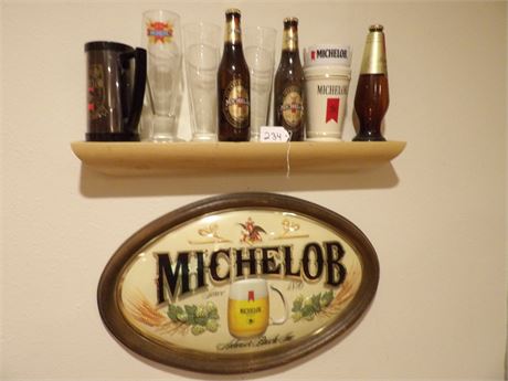 MICHELOB BOTTLES - GLASSES - SIGN