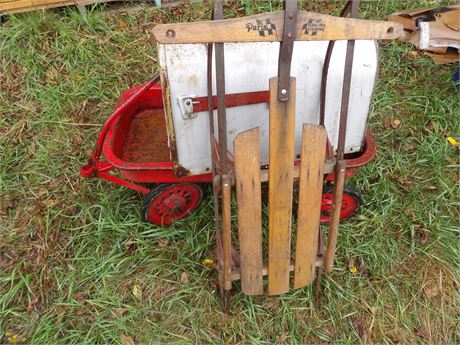 VINTAGE MOWER - HAND SCYTHES - WAGON - MAILBOX ETC