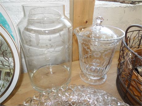 GLASS PLATES - DECORATIVE CANDLE HOLDER & BASKET - TIN PLATTERS