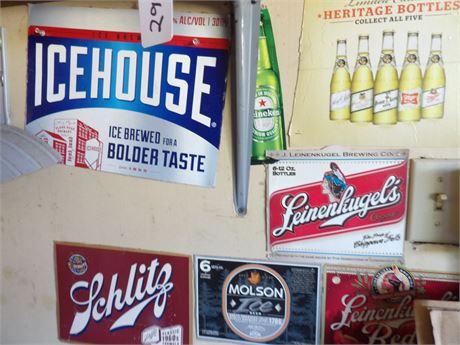 ALL CARDBOARD BEER SIGNS ( STAPLED TO WALL )