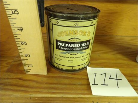 JOHNSON'S PREPARED WAX ( TIN ) COIN BANK