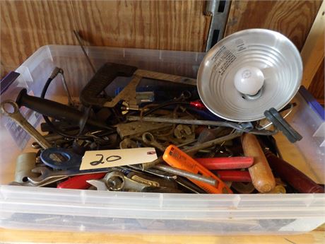 PLASTIC BIN W / MISC TOOLS