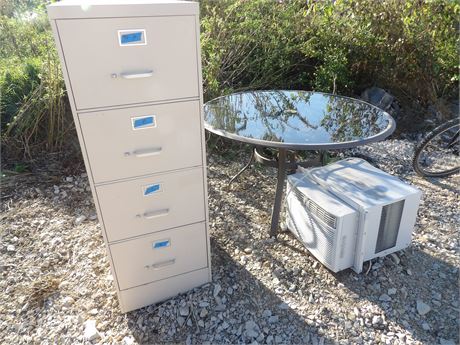 FILE CABINET - PATIO TABLE - FRIGIDAIRE A/C