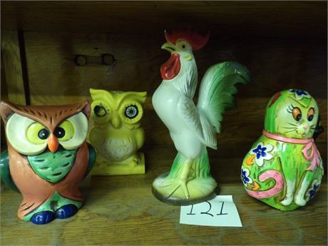 OWLS - BUNNY - CAT - ROOSTER COIN BANKS