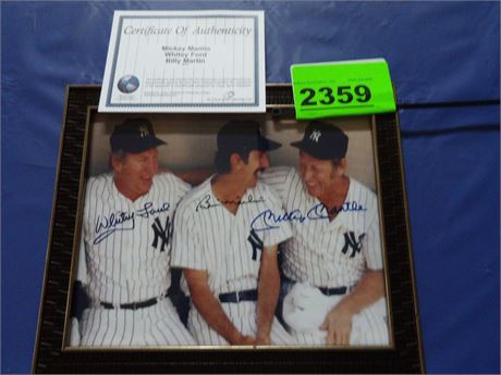 MANTLE/FORD/MARTIN SIGNED PHOTO 8x10 FRAME