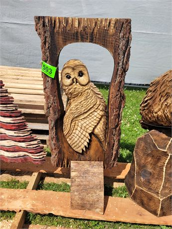 OWL CHAINSAW WOOD CARVING ( APPROX. 32"x15" )