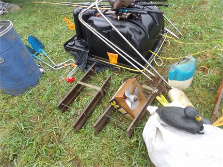 LARGE SPORTING LOT - HAND AUGER - FISHING POLES ETC