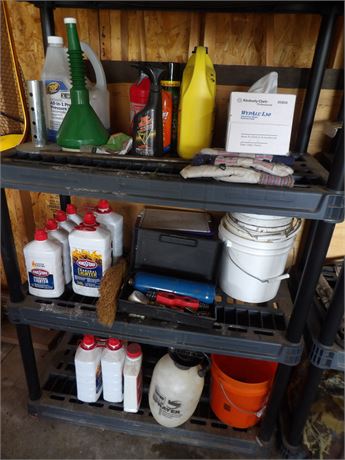 ENGINE OIL - TOWELS-GLOVES-BUCKETS-CHARCOAL LIGHTER FLUID ETC ( NOT SHELVING)