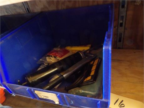 2 ORGANIZERS - GREASE GUN - PAINT BRUSHES ETC