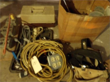 MISC HARDWARE LOT - CORDS - TOOL BELT - ETC