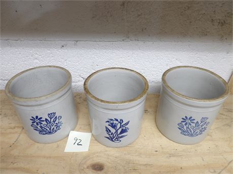 DECORATIVE SMALLER SIZE CROCKS ( 3 TOTAL )