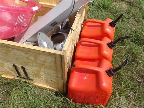 WOOD CRATE - GAS CANS - YARD LIGHTS