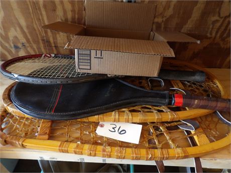 TENNIS RACKETS - WOODEN SNOW SHOES