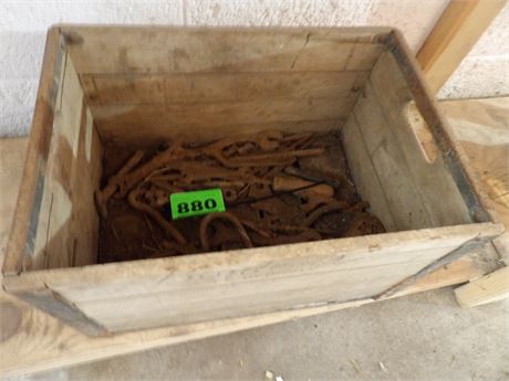 BORDEN'S WOOD CRATE - W / MISC. VINTAGE WRENCHES