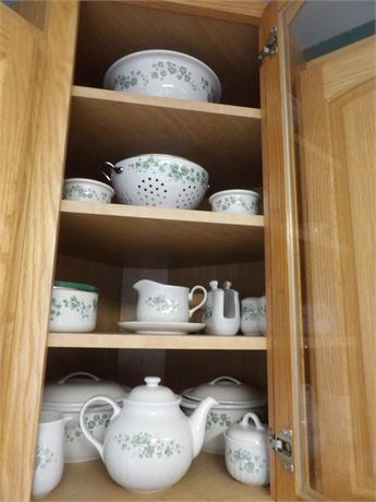 CORELLE STONEWARE - LARGE ASSORTMENT - TEA POT - SAUCERS - COFFEE CUPS - ETC