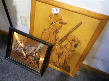 WOODEN BOY HUNTING PICTURE - METAL 3D DUCK PICTURE