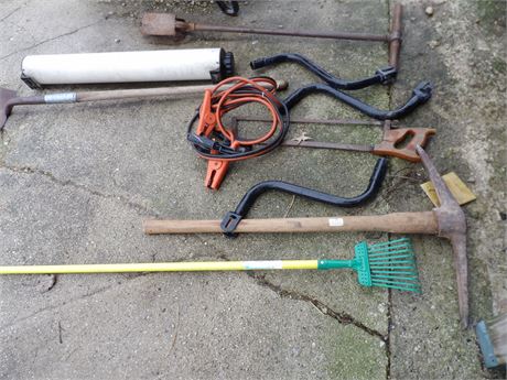 ASSORTMENT OF HAND TOOLS - HANDLES ETC