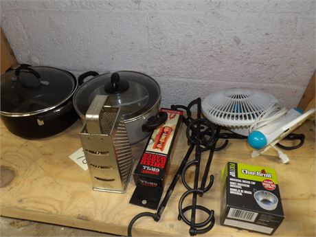 CHEESE GRATER - ELECTRIC FAN - METAL POTS -SHISH KABOB MAKER - ETC