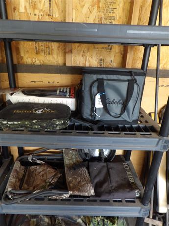 CABELA COOLER- HUNTING CHAIR-RUBBER OVER SHOES 2x-HUNTING BLIND ETC(NO SHELVING)