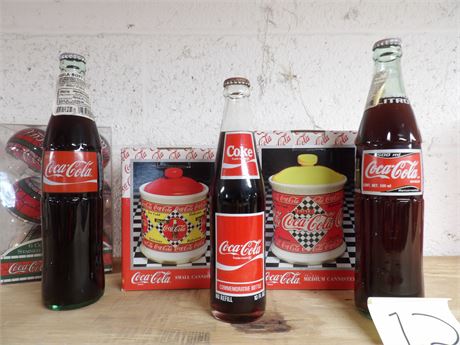 COCA COLA BOTTLES - CANISTERS - ORNAMENTS