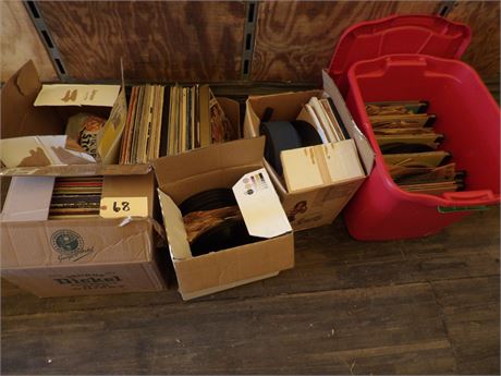 RED TOTE W / MANY RECORDS & BOXES OF RECORDS