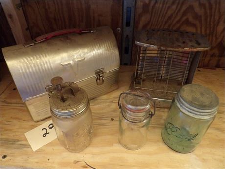 METAL LUNCHBOX - BALL JARS W / LIDS- VINTAGE ELECTRIC TOASTER