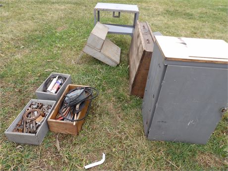 WOOD CABINET - MISC TOOLS ETC