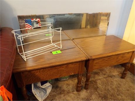 END TABLES - WALL MIRROR - COMFORTERS - TABLE CLOTHS ETC ( COUCH NOT INCLUDED )