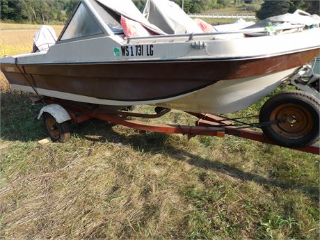 ALL SPORT BOAT W / TRAILER-  MERCURY 65 HP ( HAS CARD )