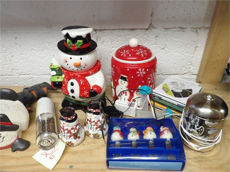 SNOWMAN COOKIE JARS - NAPKIN HOLDERS - WEINER DOG CLOCK - PLUS MORE