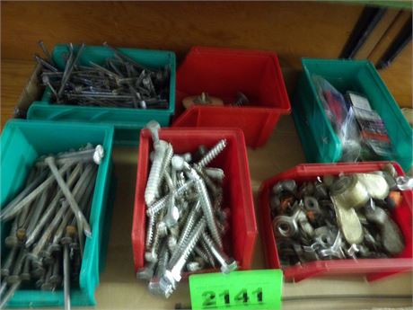 ASSORTMENT OF NAILS - SCREWS - WING NUTS ETC