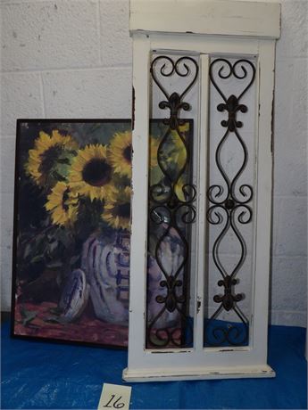 SUNFLOWER PICTURE W / FRAME - DECORATIVE METAL ART ( 2 ITEMS TOTAL )