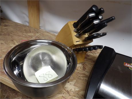 MIXING BOWLS - CHICAGO CUTLERY BLOCK & KNIVES - JOHNSONVILLE GRILL ETC