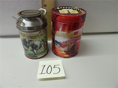 "DAIRY BEST" MILK COW - "CARS" TIN COIN BANKS