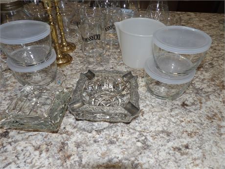 VASES - WINE GLASSES - ASH TRAYS - GLASS STORAGE CONTAINERS PLUS MORE
