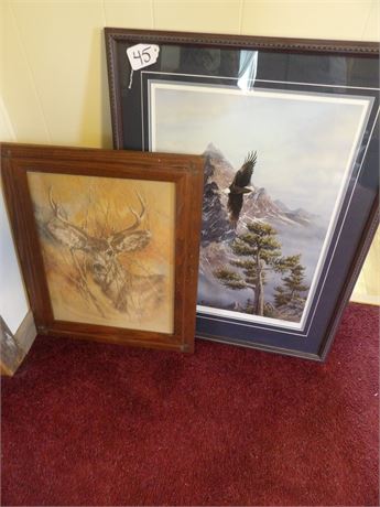 DEER & EAGLE  PRINTS W / FRAMES