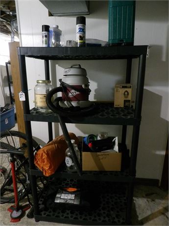 PLASTIC SHELVING-7.0 SHOP VAC-DOME TENT-BONTRAGER BIKE TIRES W/ STAND-PUMP