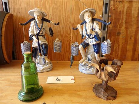 ORIENTAL FIGURINES - GLASS VINTAGE BOTTLE ETC