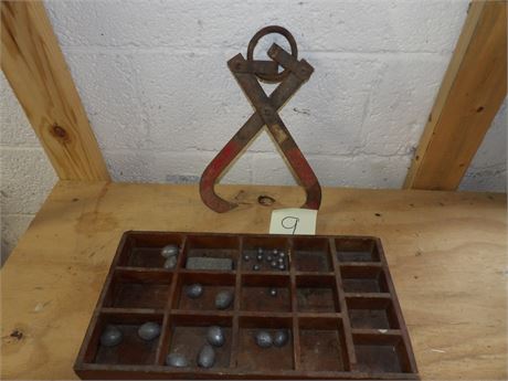 WOODEN ORGANIZER - LIFTING TONGS - LEAD SINKERS