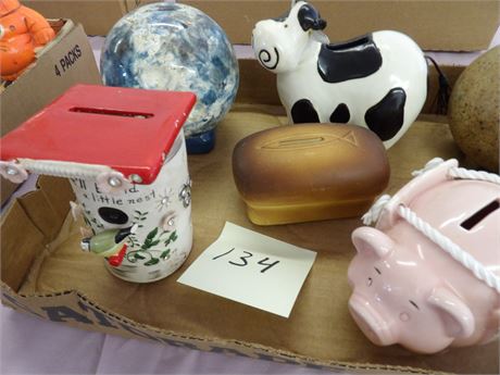 BOWLING BALL - COW - PIGS - BIRDHOUSE COIN BANKS