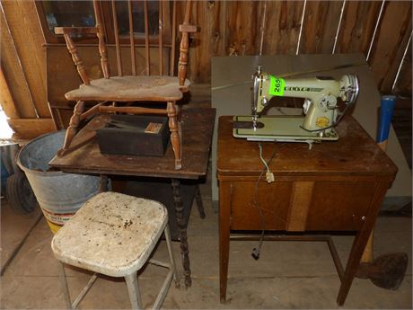 MISC LOT - SEWING MACHINE - CABINET ETC