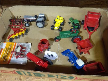 ASSORTMENT OF TOY WAGONS - TRACTORS - BALER ETC