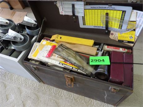 METAL TOOLBOX W / SHOP ITEMS - COASTER WHEELS - COIL ROOFING NAILS