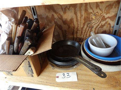 VINTAGE KNIVES - FRY PANS ETC