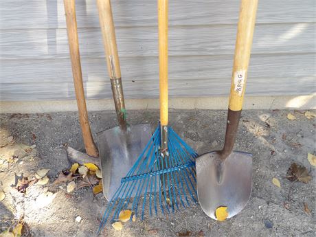 YARD TOOLS - SHOVELS - RAKE - AXE