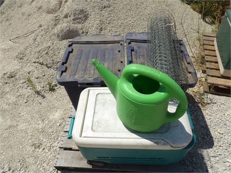 COOLER - CHICKEN WIRE - PLASTIC TUBS ETC