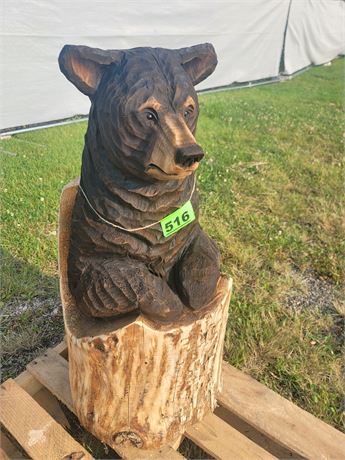 BEAR CHAINSAW WOOD CARVING ( APPROX. 38" TALL )